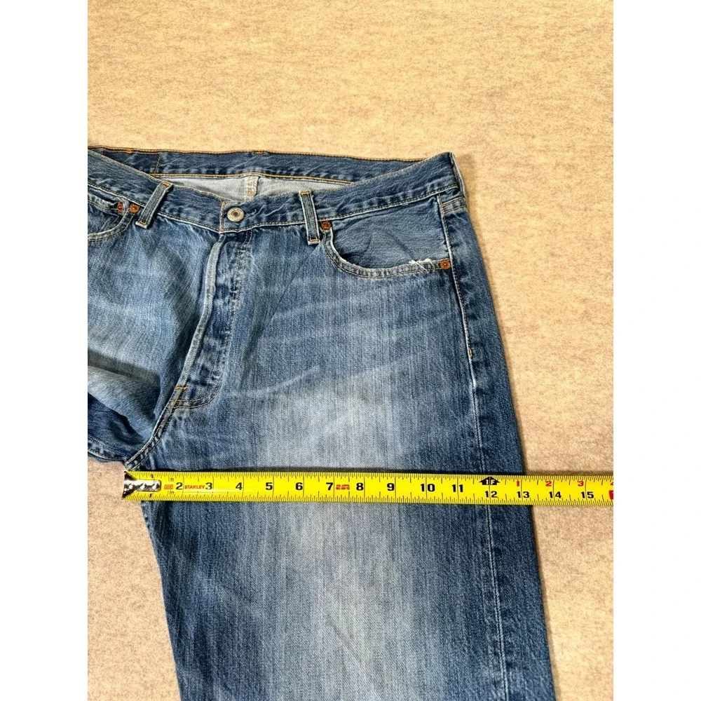 Levis 501 Jeans Mens 36x34 Blue Whiskering Denim Cotton Straight‎ Leg Button Fly